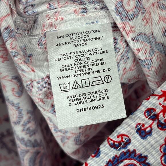 LOFT Shirt Womens Small‎ Floral Red Sleeveless Button Up Scoop Neck Cottagecore - Picture 4 of 8